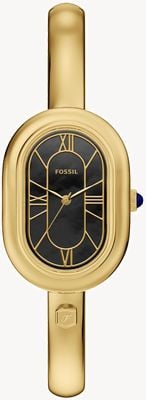 Fossil Sloan Dreizeigeruhr (25 mm) mit schwarzem Perlmuttzifferblatt und goldfarbenem PVD-beschichtetem Edelstahlarmband ES5456