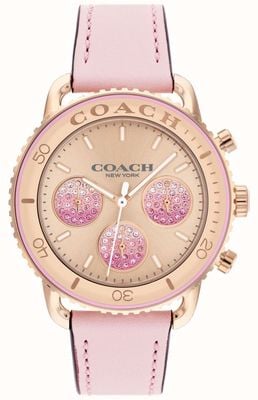 Coach Crucero de mujer | esfera de oro rosa | correa de cuero rosa 14504123