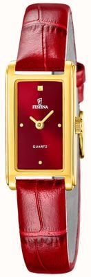 Festina Zegarek kwarcowy Mademoiselle (25 mm) z czerwoną tarczą słoneczną / czerwonym paskiem skórzanym F20770/3