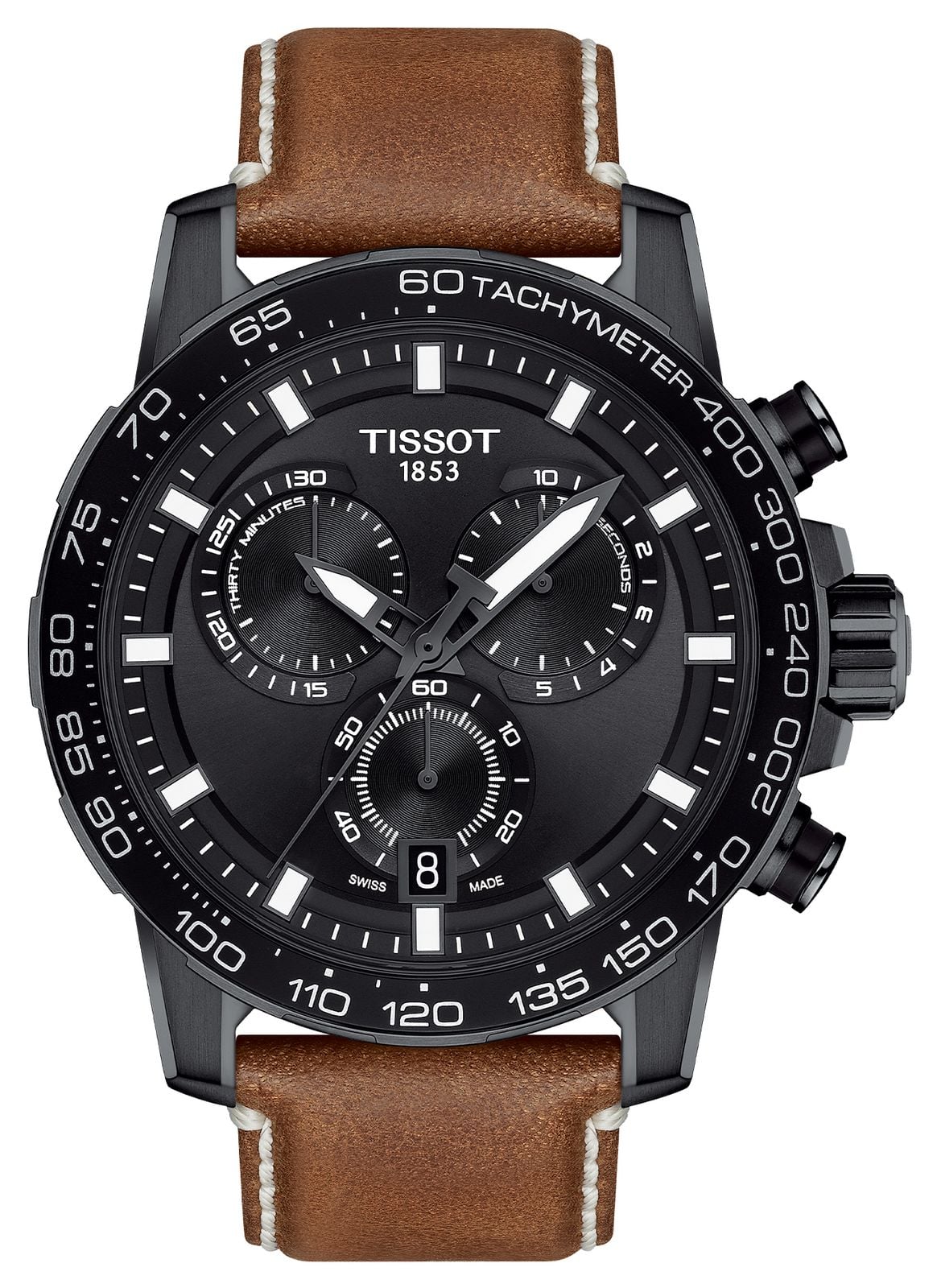 Tissot Supersport chrono (45.5mm) cadran noir / cuir marron montre