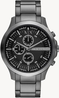 Armani Exchange Cadran chronographe noir pour homme (46 mm) / bracelet en acier inoxydable gris acier AX2454