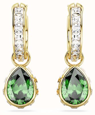 Swarovski Stilla Drop Hoop Earrings Gold-Tone Plated Green and White Crystal 5662922