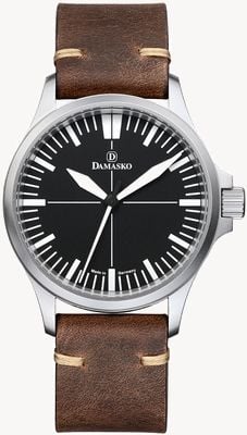 Damasko Dk30 Dreizeiger-Manufaktur-Automatik (39mm) schwarzes Zifferblatt / Vintage-Mokka-Lederarmband DK30 VINTAGE MOCHA LEATHER