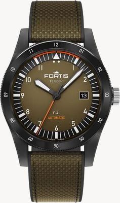 FORTIS Flieger F-41 Werk 7 Automatik Limited Edition (41 mm) taktisches Grün auf Hybridarmband F4220031
