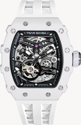TSAR BOMBA Elemental Series Ceramic Automatic (43.5mm) Black Dial / White FKM Rubber Strap TB8208C-07
