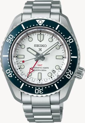 Seiko Orologio subacqueo Prospex 1968 Heritage GMT 60° anniversario (42mm) quadrante bianco / braccialetto in acciaio inossidabile SPB519J1