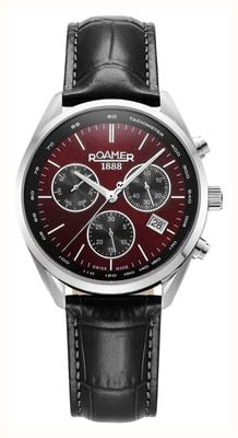 Roamer Men's Pro Chrono (42mm) Burgundy Dial / Black Leather Strap 993819 41 65 02