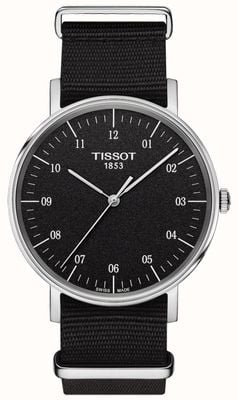 Tissot メンズエブリタイムブラックキャンバスストラップブラックダイヤル T1094101707700