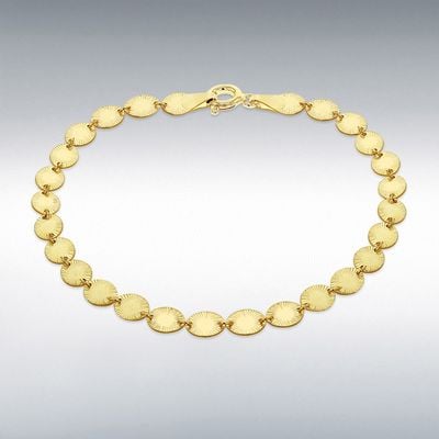Sterling Silver Yellow Gold Plated 4.5mm Star-Burst Oval Disc Bracelet 19cm/7.5 8.29.6602