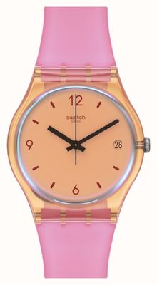 Swatch Оранжевый циферблат Coral dream / розовый силиконовый ремешок SO28O401