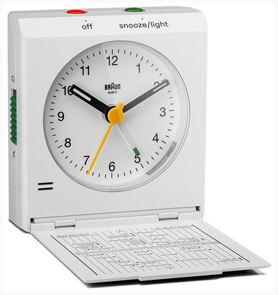 Braun BC05 Classic Analogue Travel Alarm Clock - White