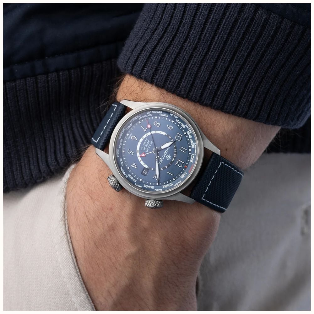 Bremont Altitude MB Meteor Time Zones Automatic (42mm) Brushed Blue Galvanic Metal Dial / Blue Leather Strap Watch ALT42-MT-Z-TI-BLBL-L-S - alternate view 6