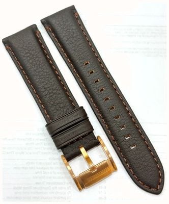 Fossil Bruine leren band met 20 mm roségouden hardware en stiksels J73448