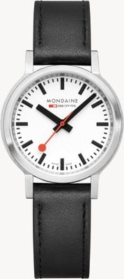 Mondaine Stop2go (34 mm) klassieke witte wijzerplaat / zwart veganistisch druivenleer MST.3401B.LBV.SET