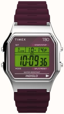 Timex 80 burgunderrote Digitalanzeige / burgunderrotes Harzarmband TW2V41300