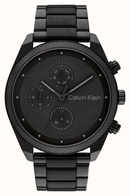 Calvin Klein Cadran noir Impact pour homme (44 mm) / bracelet en acier inoxydable noir 25200359