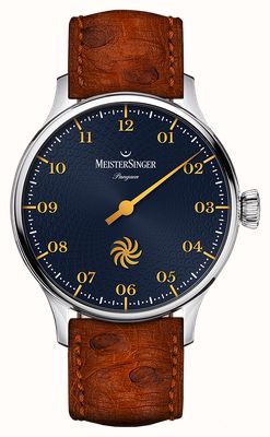 MeisterSinger Pangaea Automatik (40 mm), tiefblaues Zifferblatt mit Fermata-Muster / dunkelbraunes Lederarmband PDS917G-SF02