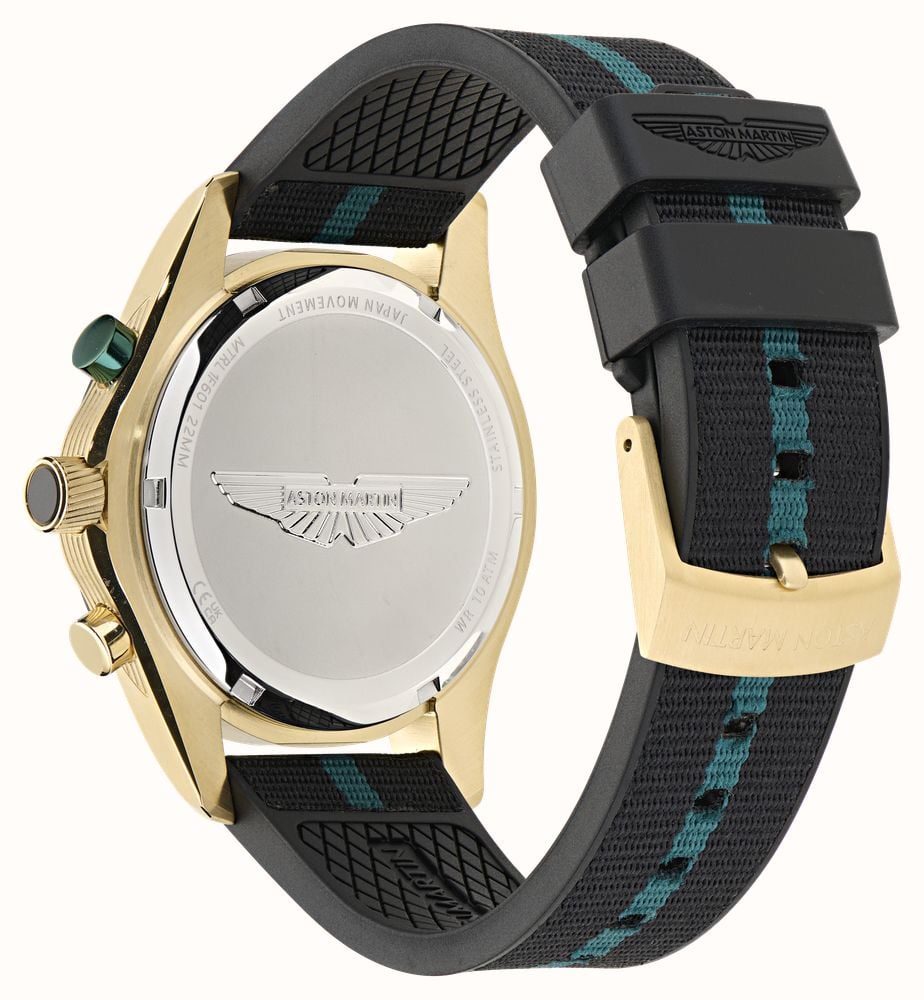 Aston Martin Thrill CLP Quartz Chronograph (45mm) Champagne Dial / Black & Podium Green Flex Strap MTRL1F601 - vista alternativa 3