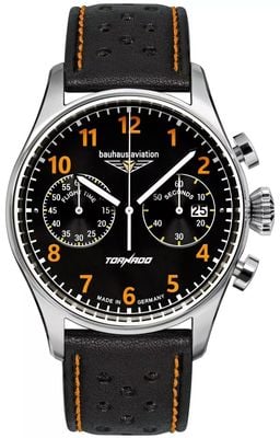 Bauhaus Men's Aviation Tornado Chronograph (42mm) Black Dial / Black Leather Strap 2770-5