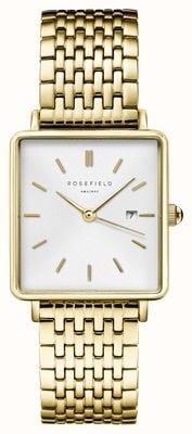 Rosefield Cadran blanc Boxy (26 mm) / bracelet en acier inoxydable plaqué or QWSG-Q09