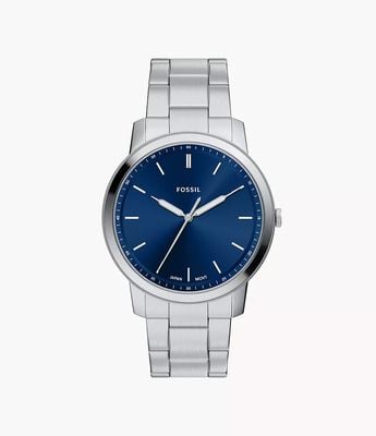 Fossil Montre minimaliste 44 mm trois aiguilles cadran bleu acier inoxydable FS6180
