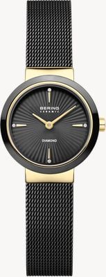 Bering 经典钻石石英表 (27毫米) 纹理黑色表盘 / 黑色米兰网格表带 10725-132