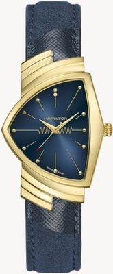 Hamilton Ventura quartz (32,3 mm) blauwe wijzerplaat / blauwe alcantara lederen band H24301941