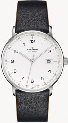 Junghans Vorm een zwarte kalfsleren band met cijfers 27/4731.00