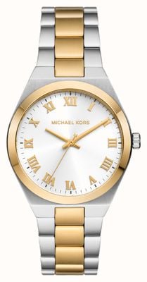 Michael Kors Montre Lennox (37 mm) pour femme, cadran blanc / bracelet en acier inoxydable bicolore MK7464