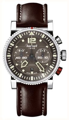 Hanhart Chronographe automatique Primus Pilot (44 mm), cadran marron / bracelet en cuir marron foncé - m 740.280-0120