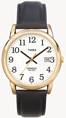 Timex Montre Easy Reader indiglo (35 mm) cadran blanc / bracelet en cuir noir T2H291