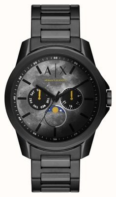 Armani Exchange Hombres | esfera gris | fase lunar | pulsera de acero inoxidable negro AX1738