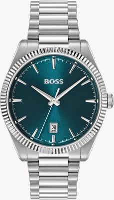 BOSS Relógio Cheswick de quartzo com três ponteiros (40 mm), mostrador azul e pulseira de aço inoxidável. 1514309