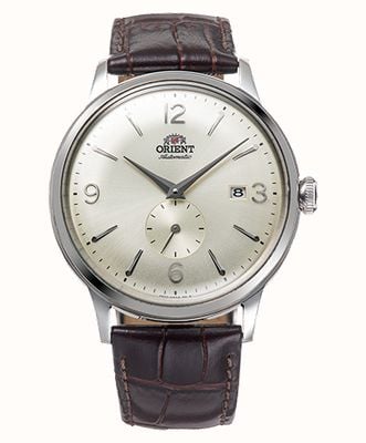 Orient Bambino 小秒针机械表（40.5毫米）弧形复古银色表壳，凸面表盘，棕色皮表带 RA-AP0003S30B
