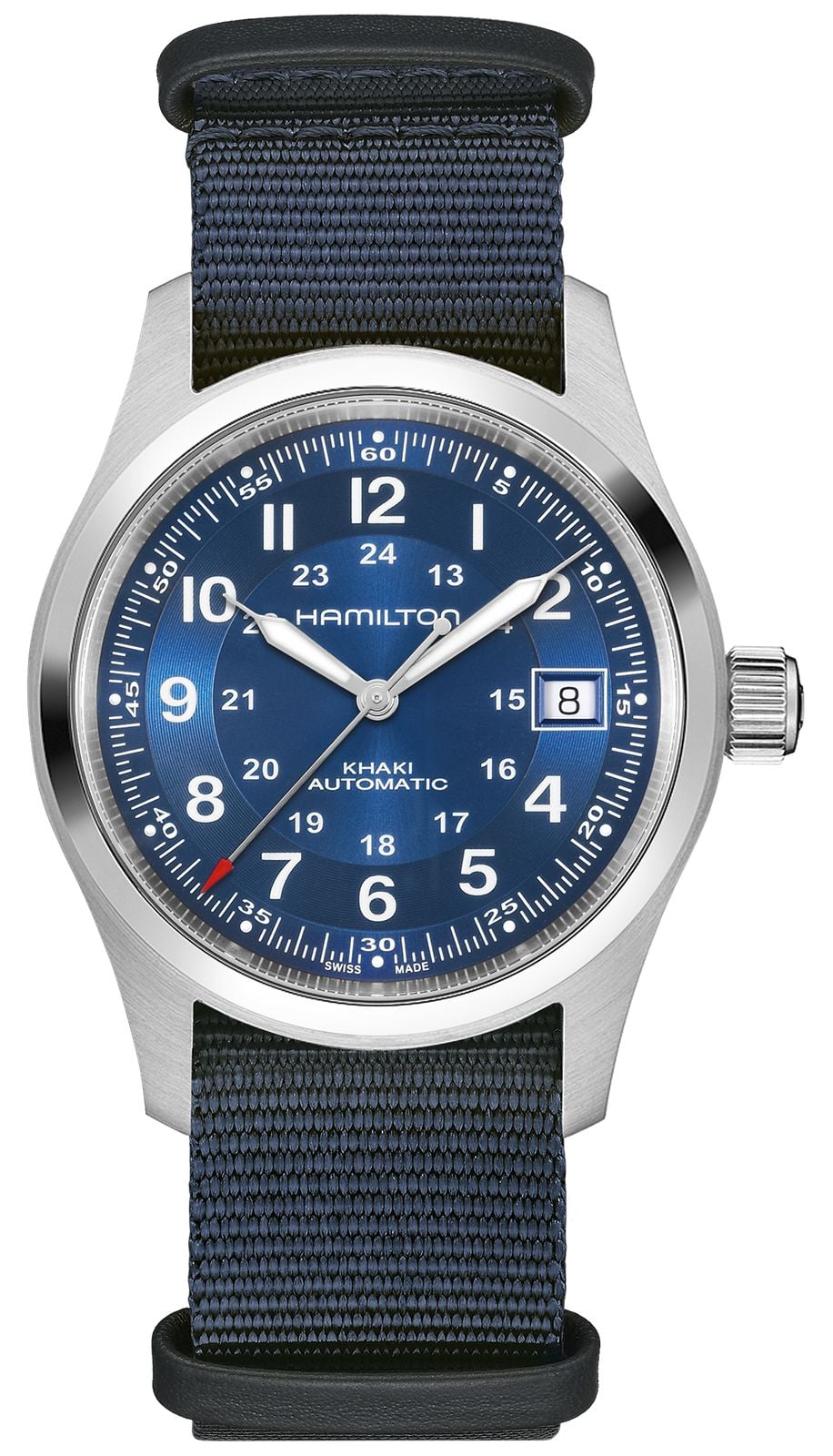 Hamilton Khaki Field Automatic (38 mm), cadran bleu soleill montre