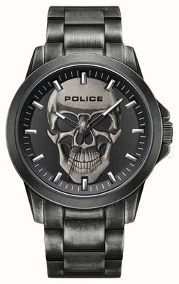 Police Cadran à quartz Flick (47 mm) avec tête de mort noire / bracelet en acier inoxydable gris acier PEWJG2194801