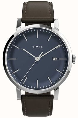 Timex Centrum | niebieska tarcza | brązowy skórzany pasek TW2V36500