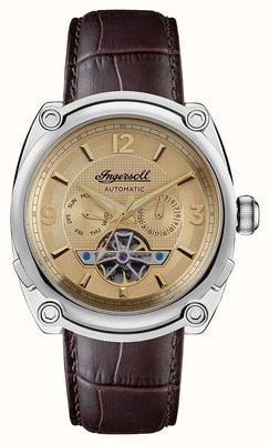 Ingersoll 密歇根自动腕表（45毫米）金色表盘/棕色皮革表带 I01108