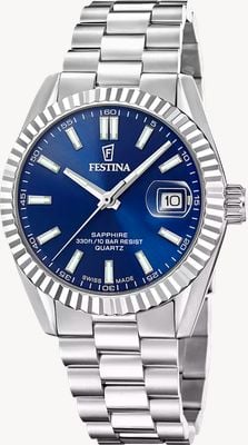 Festina Mouvement à quartz classique suisse (40 mm), cadran bleu, bracelet en acier inoxydable F20084/B