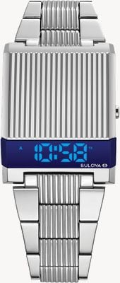 Bulova Archiefserie computron led (31mm) blauwe digitale wijzerplaat / roestvrijstalen band 96C139