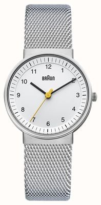 Braun Reloj de mujer | correa de malla de acero inoxidable | esfera blanca | BN0031WHSLMHL