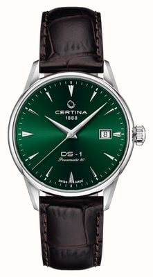 Certina DS-1 Automatic (38mm) Green Sunray Dial / Brown Leather Strap C0292071609100