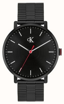 Calvin Klein Relógio Ck de quartzo com três ponteiros (42 mm), mostrador preto e pulseira de aço inoxidável com revestimento PVD preto. 25200550