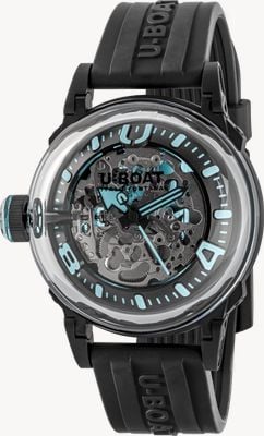 U-Boat U-65 automatico pvd (44 mm) quadrante scheletrato / cinturino in silicone nero 3348