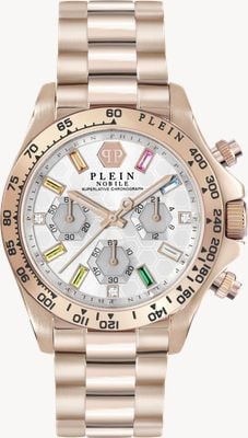 Philipp Plein Treet Couture Nobile Lady (38 mm), weißes Zifferblatt / roségoldfarbenes Edelstahlarmband PWSBA0323