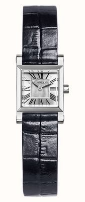 Herbelin Antarès quadratische Quarzuhr (19,4 mm) mit silbernem Guilloche-Zifferblatt / marineblaues Armband in Kroko-Optik A17144AP01C126