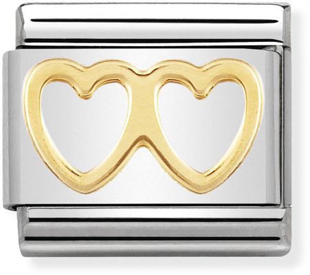 Nomination Classic Double Heart 18ct Gold & Steel Charm 030116/03