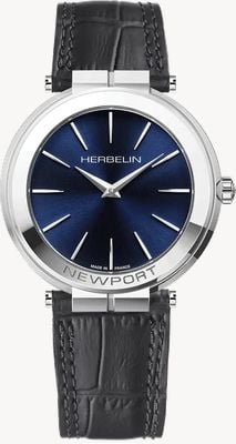 Herbelin Newport Slim da uomo (40 mm) quadrante blu / cinturino in pelle grigio antracite 19522AP15S