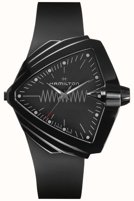 Hamilton Ventura xxl quartzo brilhante (52 mm) mostrador preto iluminado / pulseira de borracha preta H24604330