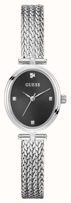 Guess 红宝石水晶表镜（24毫米）黑色太阳纹表盘/不锈钢网状表带 GW0935L1